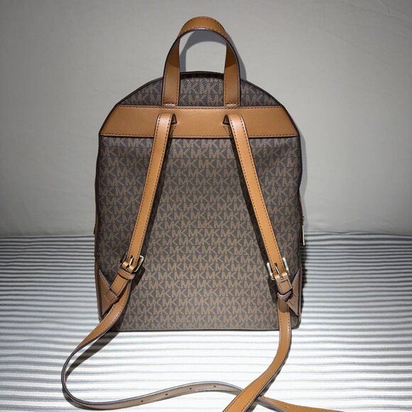 Michael Kors MK Signature Brown Backpack Leather Trim Women’s Designer Bag. main image 4